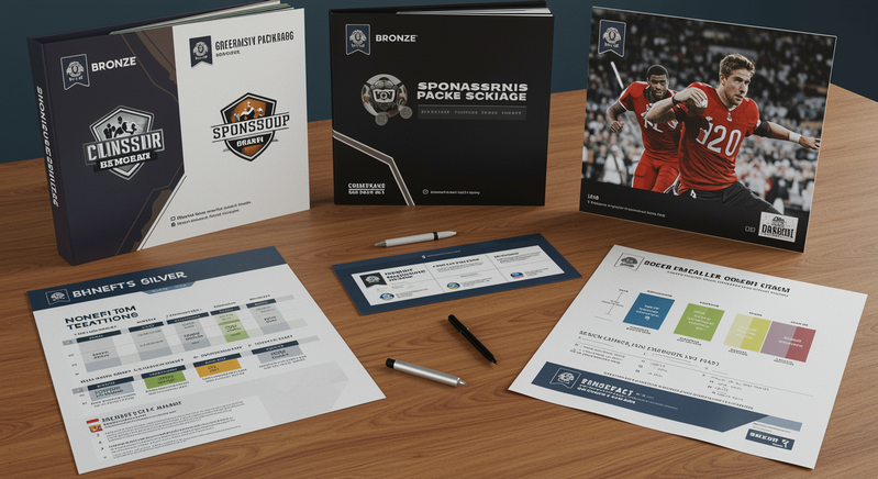 Professional sponsorship package tiers showing Bronze, Silver, and Gold options with benefit comparison charts