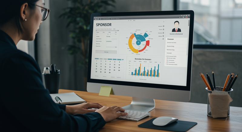 Visual dashboard showing comprehensive sponsor tracking system with renewal dates, contact history, and revenue projections for sports organizations